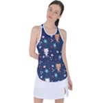 Cute Astronaut Cat With Star Galaxy Elements Seamless Pattern Racer Back Mesh Tank Top