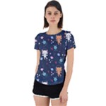 Cute Astronaut Cat With Star Galaxy Elements Seamless Pattern Back Cut Out Sport Tee