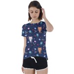 Cute Astronaut Cat With Star Galaxy Elements Seamless Pattern Short Sleeve Open Back Tee