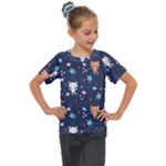 Cute Astronaut Cat With Star Galaxy Elements Seamless Pattern Kids  Mesh Piece Tee