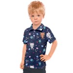 Cute Astronaut Cat With Star Galaxy Elements Seamless Pattern Kids  Polo Tee