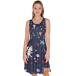 Cute Astronaut Cat With Star Galaxy Elements Seamless Pattern Knee Length Skater Dress With Pockets