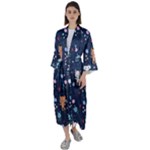 Cute Astronaut Cat With Star Galaxy Elements Seamless Pattern Maxi Satin Kimono