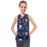 Cute Astronaut Cat With Star Galaxy Elements Seamless Pattern Kids  Sleeveless Hoodie