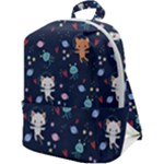 Cute Astronaut Cat With Star Galaxy Elements Seamless Pattern Zip Up Backpack