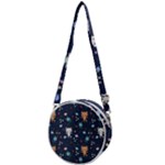 Cute Astronaut Cat With Star Galaxy Elements Seamless Pattern Crossbody Circle Bag