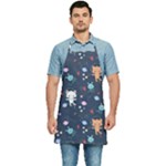 Cute Astronaut Cat With Star Galaxy Elements Seamless Pattern Kitchen Apron