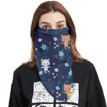 Cute Astronaut Cat With Star Galaxy Elements Seamless Pattern Face Covering Bandana (Triangle)