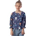 Cute Astronaut Cat With Star Galaxy Elements Seamless Pattern Kids  Cuff Sleeve Top