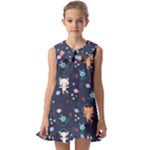 Cute Astronaut Cat With Star Galaxy Elements Seamless Pattern Kids  Pilgrim Collar Ruffle Hem Dress