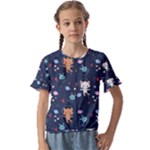 Cute Astronaut Cat With Star Galaxy Elements Seamless Pattern Kids  Cuff Sleeve Scrunch Bottom Tee