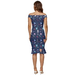Off Shoulder Ruffle Split Hem Bodycon Dress 