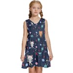 Cute Astronaut Cat With Star Galaxy Elements Seamless Pattern Kids  Sleeveless Tiered Mini Dress