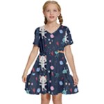 Cute Astronaut Cat With Star Galaxy Elements Seamless Pattern Kids  Short Sleeve Tiered Mini Dress