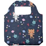 Cute Astronaut Cat With Star Galaxy Elements Seamless Pattern Foldable Grocery Recycle Bag