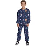 Cute Astronaut Cat With Star Galaxy Elements Seamless Pattern Kids  Sweatshirt set