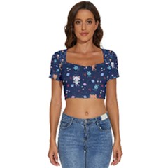 Short Sleeve Square Neckline Crop Top  
