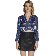 Long Sleeve Tie Back Satin Wrap Top 