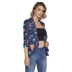 Women s 3/4 Sleeve Ruffle Edge Open Front Jacket 