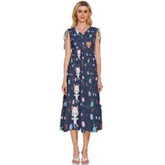V-Neck Drawstring Shoulder Sleeveless Maxi Dress 