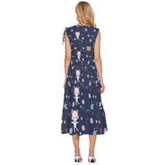 V-Neck Drawstring Shoulder Sleeveless Maxi Dress 