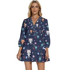 V-Neck Placket Mini Dress 