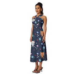 Sleeveless Cross Front Cocktail Midi Chiffon Dress 
