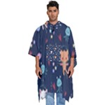 Cute Astronaut Cat With Star Galaxy Elements Seamless Pattern Men s Hooded Rain Ponchos