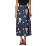 Cute Astronaut Cat With Star Galaxy Elements Seamless Pattern Classic Midi Chiffon Skirt