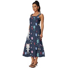 Square Neckline Tiered Midi Dress 