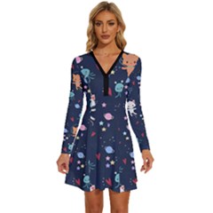 Long Sleeve Deep V Mini Dress  