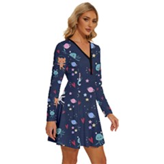 Long Sleeve Deep V Mini Dress  