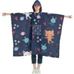 Cute Astronaut Cat With Star Galaxy Elements Seamless Pattern Women s Hooded Rain Ponchos