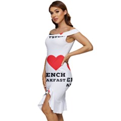 Off Shoulder Ruffle Split Hem Bodycon Dress 