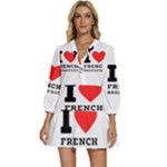 I love French breakfast  V-Neck Placket Mini Dress