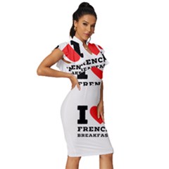 Vintage Frill Sleeve V-Neck Bodycon Dress 