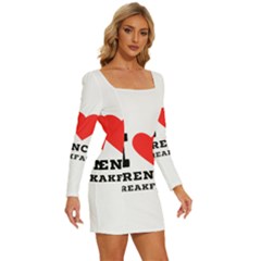 Long Sleeve Square Neck Bodycon Velvet Dress 