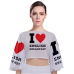 I love English breakfast  Tie Back Butterfly Sleeve Chiffon Top