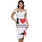 I love English breakfast  Off Shoulder Ruffle Split Hem Bodycon Dress