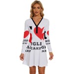 I love English breakfast  Long Sleeve Deep V Mini Dress 