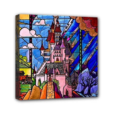 Beauty Stained Glass Castle Building Mini Canvas 6  x 6  (Stretched) from ArtsNow.com