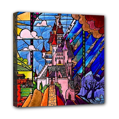 Beauty Stained Glass Castle Building Mini Canvas 8  x 8  (Stretched) from ArtsNow.com