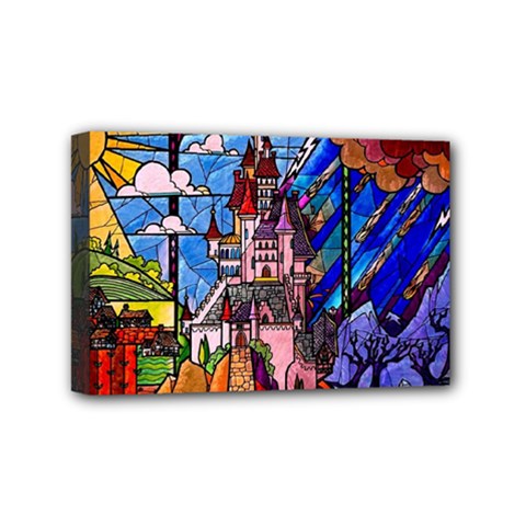 Beauty Stained Glass Castle Building Mini Canvas 6  x 4  (Stretched) from ArtsNow.com
