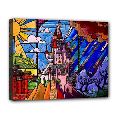 Beauty Stained Glass Castle Building Canvas 14  x 11  (Stretched) from ArtsNow.com