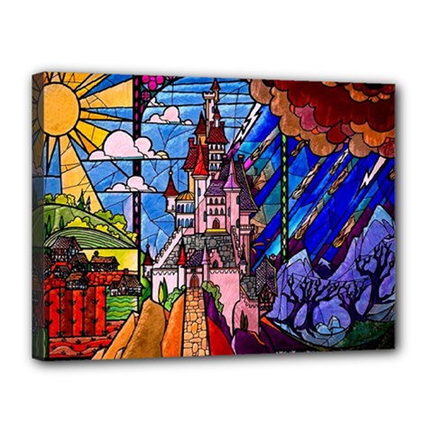 Beauty Stained Glass Castle Building Canvas 16  x 12  (Stretched) from ArtsNow.com