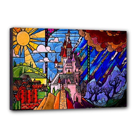 Beauty Stained Glass Castle Building Canvas 18  x 12  (Stretched) from ArtsNow.com