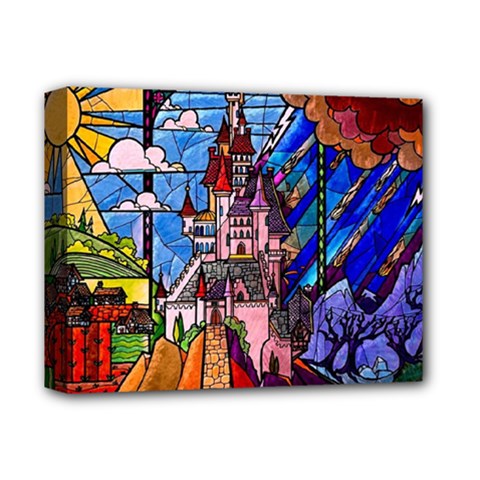 Beauty Stained Glass Castle Building Deluxe Canvas 14  x 11  (Stretched) from ArtsNow.com