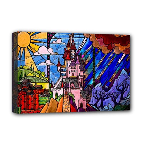Beauty Stained Glass Castle Building Deluxe Canvas 18  x 12  (Stretched) from ArtsNow.com