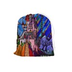 Beauty Stained Glass Castle Building Drawstring Pouch (Large)