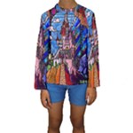 Beauty Stained Glass Castle Building Kids  Long Sleeve Swimwear